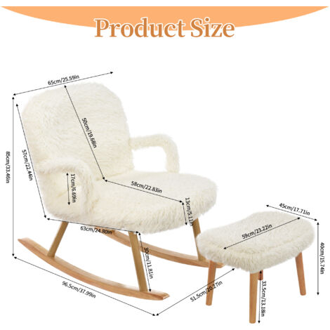 Fauteuil à Bascule En Velours Teddy - Repose-pieds Escamotable - Bois Massif, 100 Kg Max