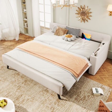 Canapé-lit Convertible 90/180x200 Cm En Velours - 2 Places, Lit Gigogne, Idéal Petit Espace, Sans Matelas