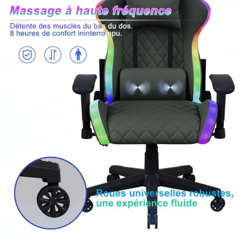 Chaise Gaming ALFORDSON Avec LED RGB & Massage - Dossier Inclinable 90-150° - Gris