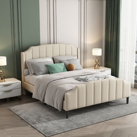 Frederic - solide et confortable lit avec sommier + tête de lit capitonnee  couleur blanc + pieds