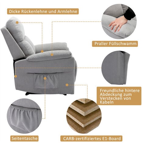 Fauteuil Relax - Chaise Longue Fauteuil Individuel Fauteuil TV en cuir PU - Chaise Manuelle avec Repose-Pieds XXL Gris