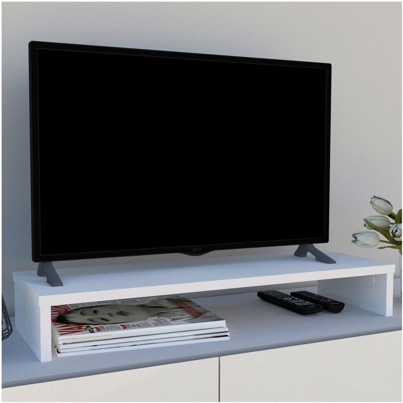 Henor Soporte Monitor Madera Elevador TV 82 x 26.5 x 12 cm, muebles de TV, elevador TV, soporte monitor PC. Soporta 50 Kg. Blanco