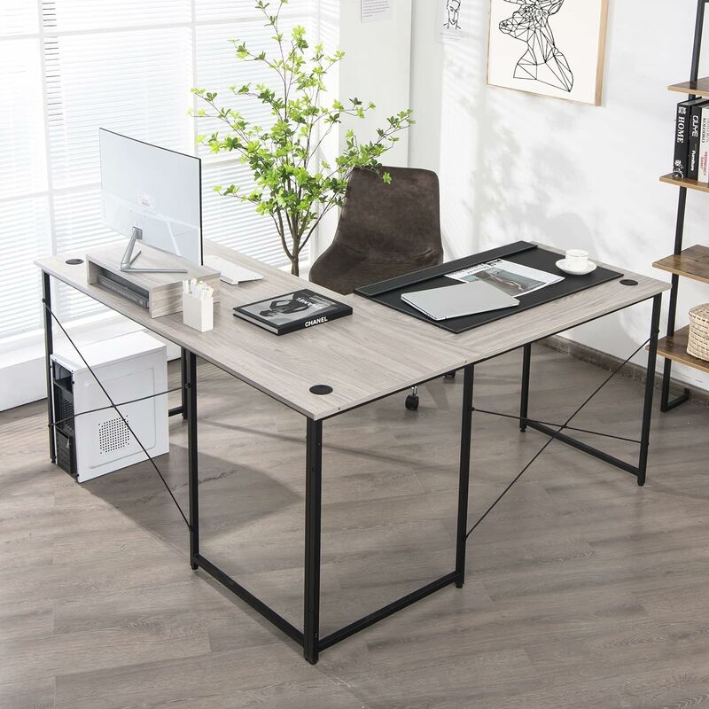 Giantex Bureau Double 220cm/Bureau d'Angle Informatique en Forme