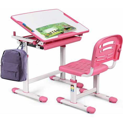 Ensemble table d'étude rose pour enfants, bureau et chaise, bureau