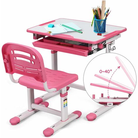 Ensemble table d'étude rose pour enfants, bureau et chaise, bureau