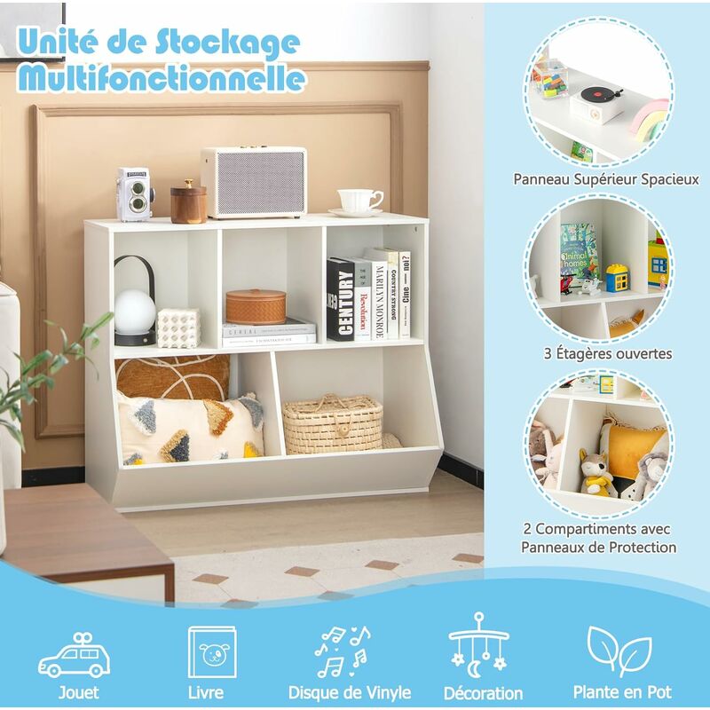 GOPLUS Meuble de Rangement avec Espace de Rangement Spacieux, Bibliothèque  pour Enfant à Jouets/Livres, avec Dispositif Anti-Basculement, Meuble de