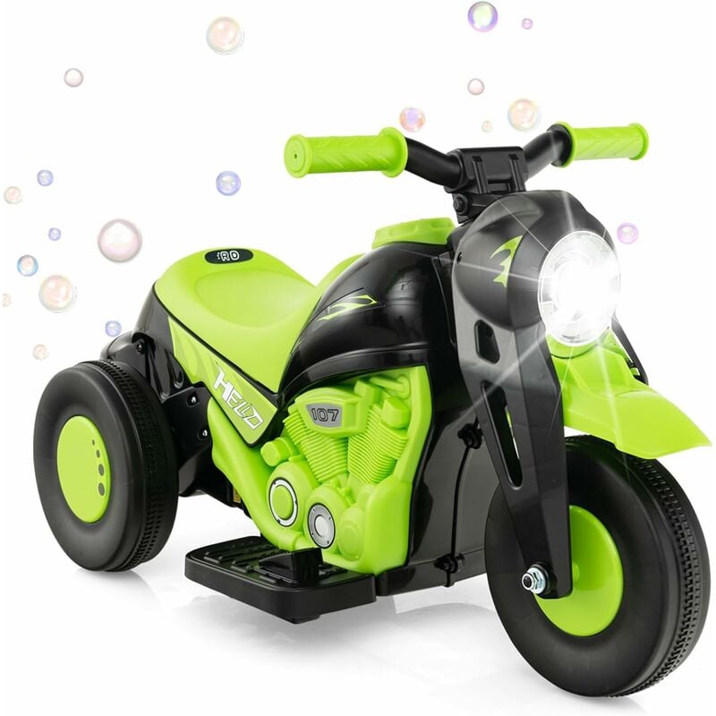 DREAMADE 6V Moto Électrique pour Enfant 3+ Ans, Voiture à Bulles avec  Musique & Klaxon & Phares LED, 36 x 81 x 43 cm, Marche Avant & Arrière  2,5km/h, Charge Max. 30KG (Vert)