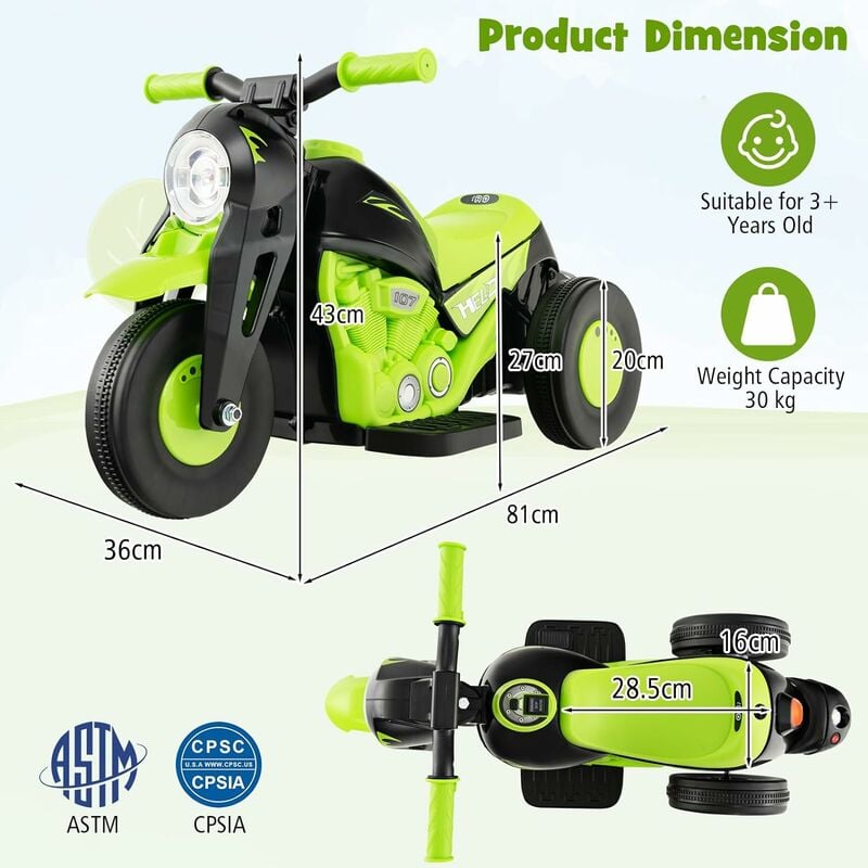 DREAMADE 6V Moto Électrique pour Enfant 3+ Ans, Voiture à Bulles