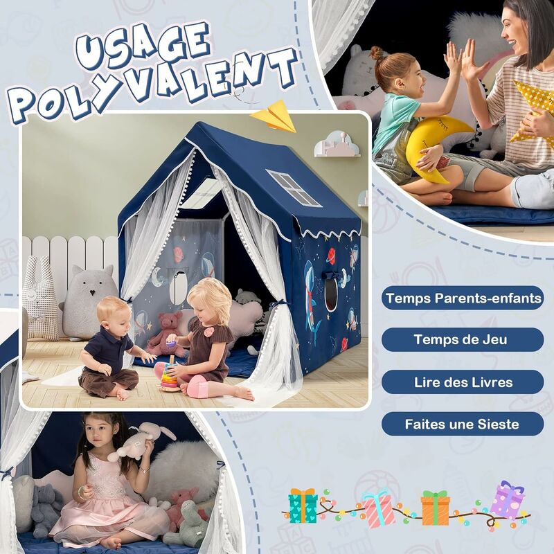 Tipi Enfant avec Tapis Rose Exterieur Interieur Tente Anti UV Bébé Cabane  Chambre Fille Garcon - 120x120x130
