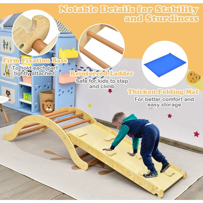 Joyz Triangle d'escalade bois structure Montessori 3 en 1 jeux éducatifs  enfants