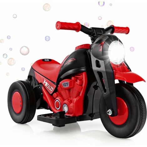 DREAMADE 6V Moto Électrique pour Enfant 3+ Ans, Voiture à Bulles avec  Musique & Klaxon & Phares LED, 36 x 81 x 43 cm, Marche Avant & Arrière  2,5km/h, Charge Max. 30KG (Rouge)