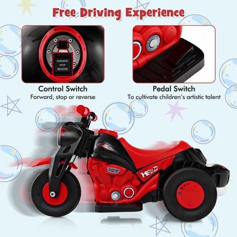 Moto Électrique pour Enfant 3 à 8 Ans avec Musique et Bleutooth Vitesse 5,5  - 6 km/h Batterie 12V Inclus Charge 30 KG Rouge+Blanc - Costway