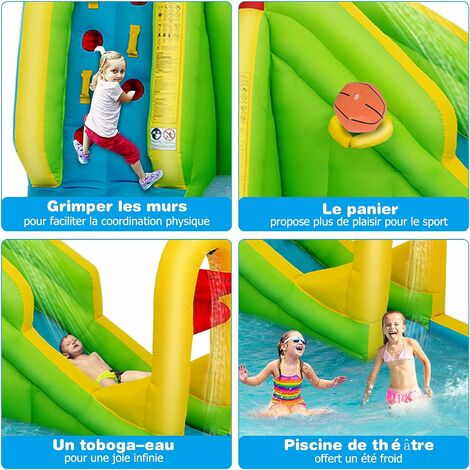 Château Aquatique Gonflable pour enfants 4m - Aire de jeux avec Escalade,  Tobbogan et Piscine