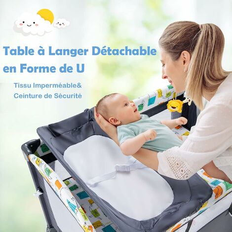GOPLUS Lit bébé parapluie Pliable avec Frein et Accessoires-Table