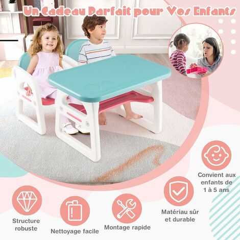 DREAMADE Ensemble Table et 2 Chaises Enfant 1-5 Ans avec Design Arrondi  Incurvé,Patins Antidérapants