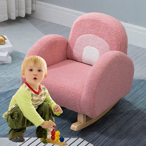 NICEME 2-6 Years Plush Kids Rocking Chair Toddler Children Rocker Armchair Sofa Back Support Couch Tub Chairs Sofa Wooden Frame for Bedroom Nursery Room Pink