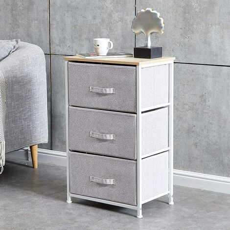 NICEME Fabric Chest of Drawers Dresser Storage Cabinet with 3 Drawers Metal Frame Chest for Hallway Closets Bedroom Living Room Light Grey