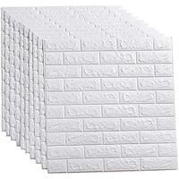 NICEME 10Pcs 3D DIY Tile Brick Wall Stickers Self-Adhesive Wallpaper Decals PE Foam for Living Room Bedroom Children's Room 70×77cm White
