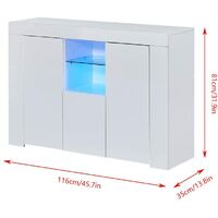 NICEME High Gloss White Sideboard Cabinet with 2 Doors Storage Shelves Cupboard 16 Colours LED Lights Floor Standing Display Buffet Kitchen Livint Room Dining Room