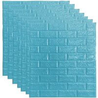 NICEME 10Pcs 3D DIY Tile Brick Wall Stickers Self-Adhesive Wallpaper Decals PE Foam for Living Room Bedroom Children's Room 70×77cm Mint Blue