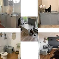 NICEME Wooden Cat Litter Box Enclosure Pet Hideout Sanctuary Puppy Condo Indoor Sleeping Nesting, Kitten Shelter Shade Hide House Dog Kennel Hide Hut for Dog Cat Litter Box Toilet Grey