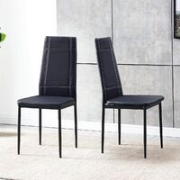 NICEME 2pcs PU Leather High Back Padded Dining Chairs Metal Legs with Square Grid Decoration for Dining Room Kitchen Black