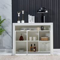 NICEME High Gloss LED Sideboard Storage Cabinet Buffet Display Unit Cupboard with 3 Doors for Living Room Kitchen Hallway Dining Room White