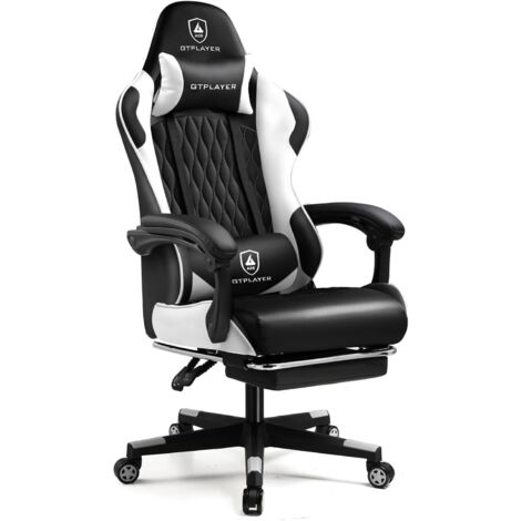 GTPLAYER Chaise Gaming, Fauteuil Gamer Hauteur Réglable, Chaise de Gaming avec Repose-Pied Télescopique, Gaming Chair Ergonomique avec Appui-tête et Support Lombaire, Blanc