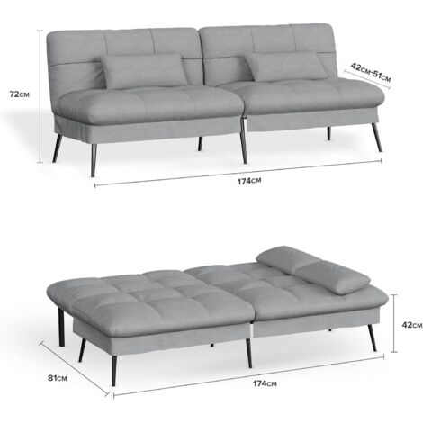 Canapé 2 Places Convertible KOMHTOM - Velours, Dossier Réglable Individuellement, Dimensions 160x102x78 Cm | Transformable En Lit, Mousse Haute Densité, Cadre Métal | Gris, Crème, Noir, Marron - 3