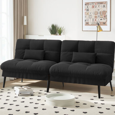Comhoma – Canapé convertible 3 places en velours noir – Dossier réglable 5 niveaux – Dimensions 174 x 55 x 72 cm – Pieds en métal pour stabilité