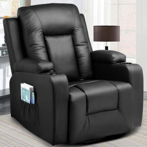 Comhoma – Fauteuil relax inclinable en tissu – Pivotant 360° – 2 poches latérales et porte-tasse – Confort ergonomique pour détente optimale
