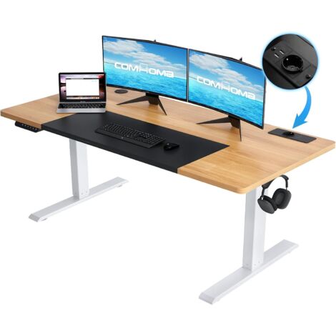Bureau Assis Debout Électrique 140 60cm, Table Réglable en Hauteur, Fonction Mémoire 2 Hauteurs, pour Le Bureau, la Chambre, Marron (1/5)