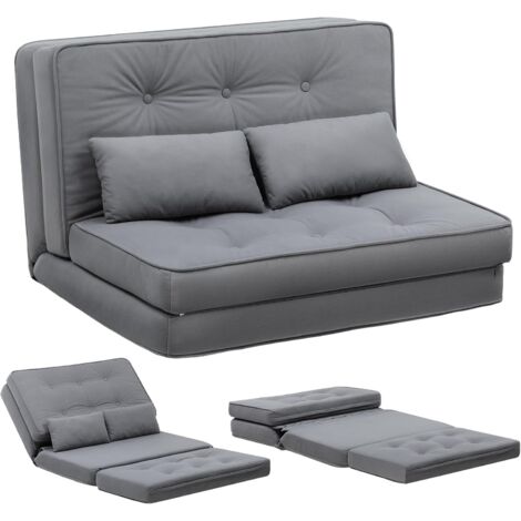 Comhoma – Canapé convertible 2 places pliant – Dossier réglable 6 positions – Tissu en lin respirant – Idéal pour petits espaces – Gris (1/5)
