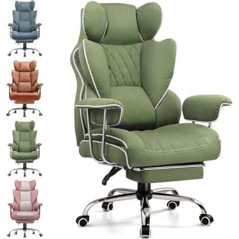 Chaise Gaming, Ergonomique Fauteuil de Bureau avec Support Lombaire à Ressorts ensachés, Siège Large avec Accoudoirs Souple et Repose-Pieds, Réglable en Hauteur, Tissu  Vert