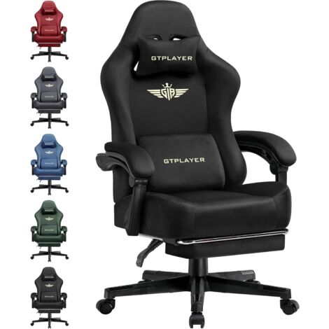 GTPLAYER Chaise de Gaming - Respirante - Ergonomique - Tissu de qualité supérieure - Ergonomique - Dossier réglable à 160° et Repose-Pieds Extensible - Noir