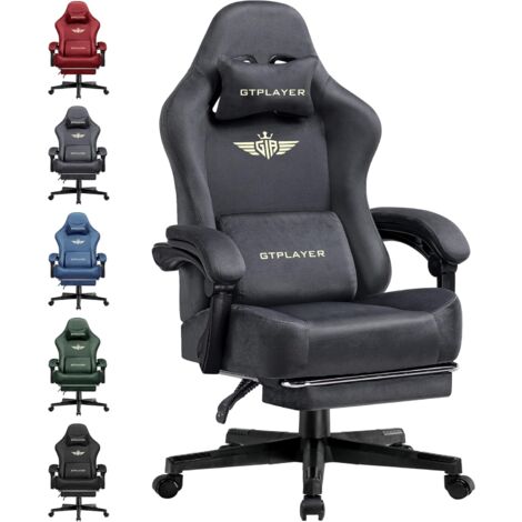 Chaise gaming ergonomique en tissu respirant – Dossier inclinable 90 à 150° – Repose-pieds extensible – Accoudoirs réglables – Gris