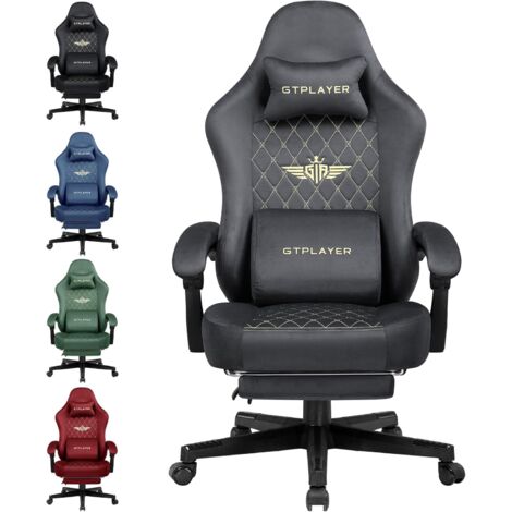 GTPLAYER Chaise Gaming Fauteuil Gaming Tissu Chaise Gamer Ergonomique Bureau Chaise PC, 150 kg, Chaise de Table RéGlable et Pivotante avec Coussin D'Assise à Ressorts et Repose-Pieds, Gris (1/5)