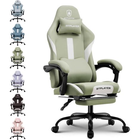 Chaise Gaming, Chaise de Gamer, Chaise de Bureau Respirante en Tissu de Haute Qualité, Chaise PC Ergonomique, Chaise de Bureau Réglable et Pivotante avec Repose-Pieds, Vert