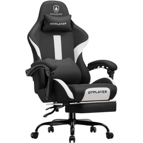 Chaise Gaming, Chaise de Gamer, Chaise de Bureau Respirante en Tissu de Haute Qualité, Chaise PC Ergonomique, Chaise de Bureau Réglable et Pivotante avec Repose-Pieds,blanc