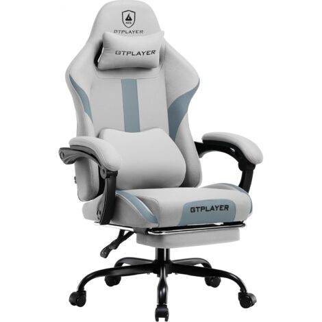 Chaise Gaming, Chaise de Gamer, Chaise de Bureau Respirante en Tissu de Haute Qualité, Chaise PC Ergonomique, Chaise de Bureau Réglable et Pivotante avec Repose-Pieds, Gris