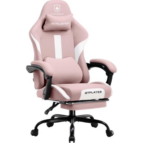 Chaise Gaming, Chaise de Gamer, Chaise de Bureau Respirante en Tissu de Haute Qualité, Chaise PC Ergonomique, Chaise de Bureau Réglable et Pivotante avec Repose-Pieds, Rose