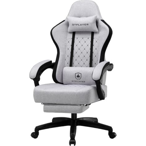 GTPLAYER Chaise de gaming ergonomique avec surface en tissu, coussin de siège à ressort, accoudoirs de connexion et repose-pieds,Gris anthracite