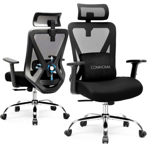 Chaise de Bureau Ergonomique，Fauteuil avec Appui-tête 3D & Appui Lombaire 3D, accoudoirs réglables, Office Chair avec Fonction Bascule et basculement,Noir (1/5)