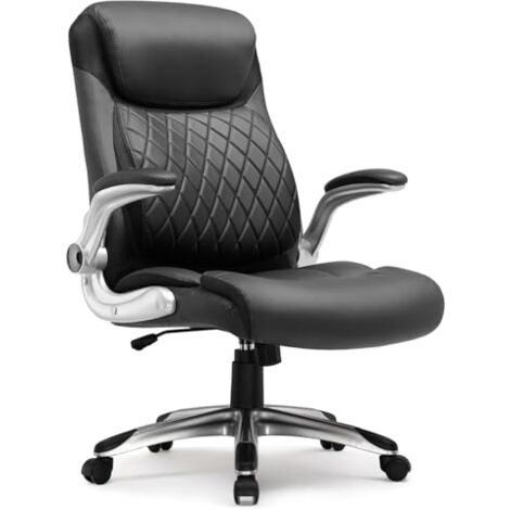 Chaise de Bureau Ergonomique,Fauteuil avec Accoudoirs Pliables et Dossier Haut, Fonction Bascule, Fauteuil de Direction Réglable en Hauteur，Cuir résistant aux Rayures，Noir (1/5)