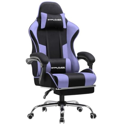 Chaise Gaming Ergonomique de Massage,avec Repose-Pieds et Accoudoirs Synchronisés Fauteuil Gamer Pivotant, en Tissu (Violet) (1/5)