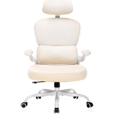 Chaise de Bureau Ergonomique, Fauteuil avec Appui-tête 3D et Support Lombaire, Design Intégré avec Porte-vêtements, Accoudoirs Rabattables, Siège Rembourré en Maille Respirante