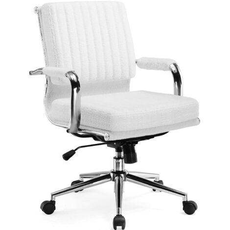 Chaise Bureau, Ergonomique Fauteuil de Bureau en Velours, Chaise Coiffeuse en Cachemire,Chaise de Maquillage pour la Chambre,Siège Pivotant Réglable en Hauteur pour Ordinateur (Blanc-Teddy) (1/5)