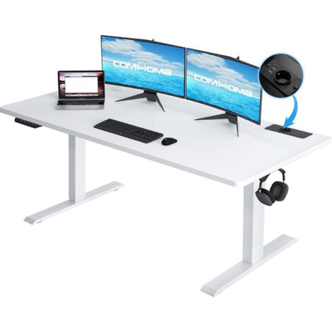 Comhoma – Bureau assis debout électrique 160x70 cm – Hauteur réglable 72-114 cm – Capacité 80 kg – Fonction mémoire 2 hauteurs – Blanc