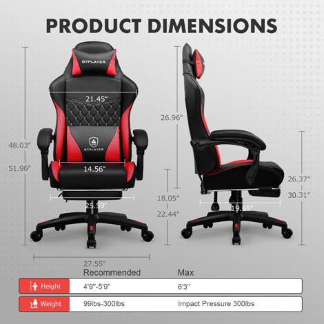 Chaise Gaming GTPLAYER Noire - Ergonomique, Housse Amovible Été/Hiver, Repose-Pieds