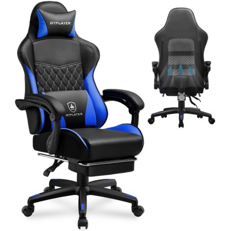 Chaise Gaming, Chaise Gamer, Chaise de Bureau Ergonomique Réglable en Hauteur, Utilisable en Hiver et en Été, avec Dossier Double, Repose-Pieds, Housse Amovible et Support Lombaire Bleu (1/5)